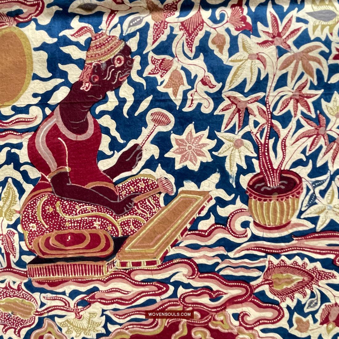1751 Indonesian Art Cirebon Javanese Batik Tulis Artwork - Wayang Gamelan Scenes-WOVENSOULS Antique Textiles & Art Gallery