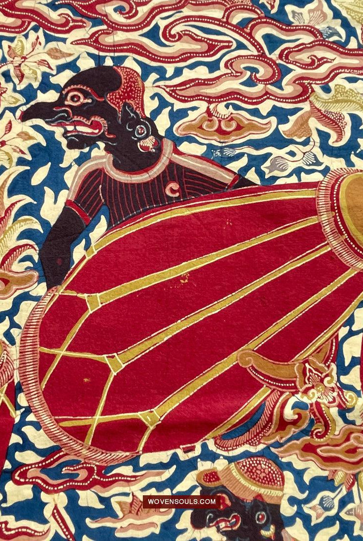 1751 Indonesian Art Cirebon Javanese Batik Tulis Artwork - Wayang Gamelan Scenes-WOVENSOULS Antique Textiles & Art Gallery