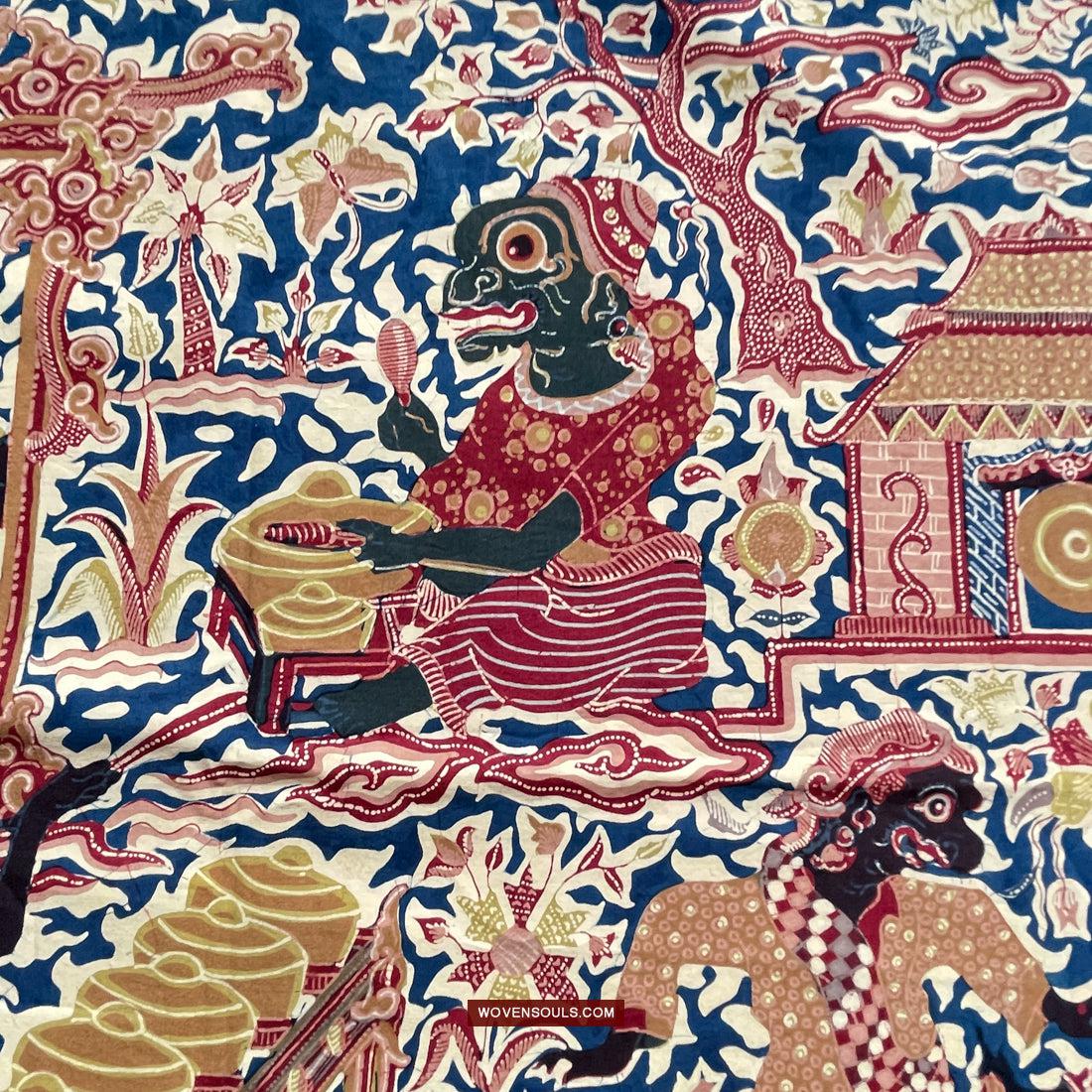 1751 Indonesian Art Cirebon Javanese Batik Tulis Artwork - Wayang Gamelan Scenes-WOVENSOULS Antique Textiles & Art Gallery