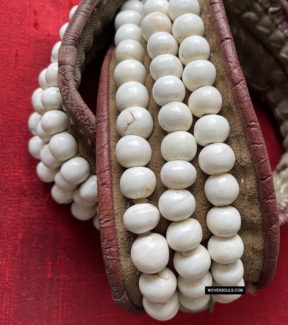 1754 Old Tibetan Nomad's White Coral Belt-WOVENSOULS Antique Textiles & Art Gallery