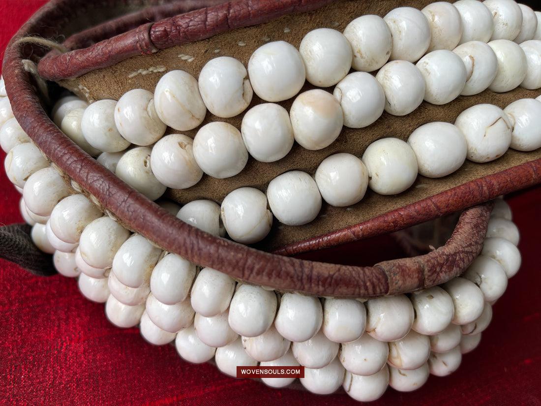 1754 Old Tibetan Nomad's White Coral Belt-WOVENSOULS Antique Textiles & Art Gallery