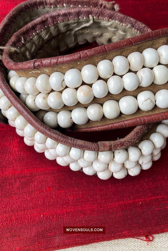 1754 Old Tibetan Nomad's White Coral Belt-WOVENSOULS Antique Textiles & Art Gallery