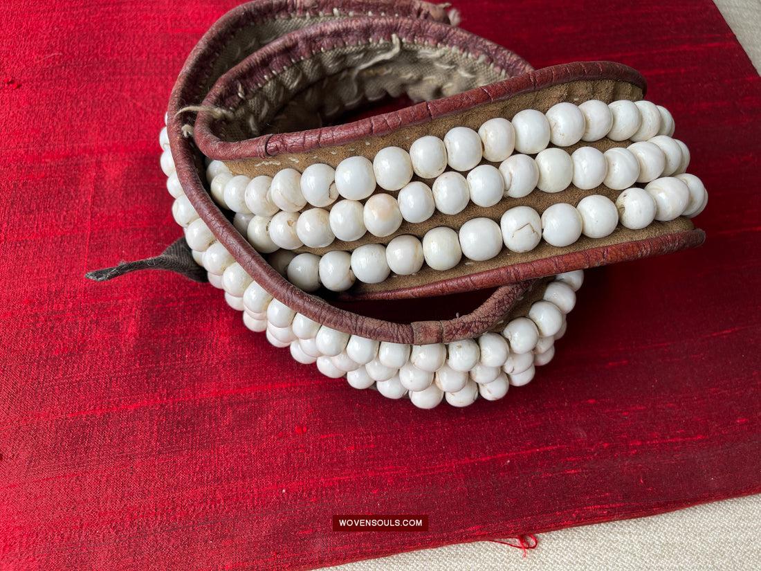 1754 Old Tibetan Nomad's White Coral Belt-WOVENSOULS Antique Textiles & Art Gallery