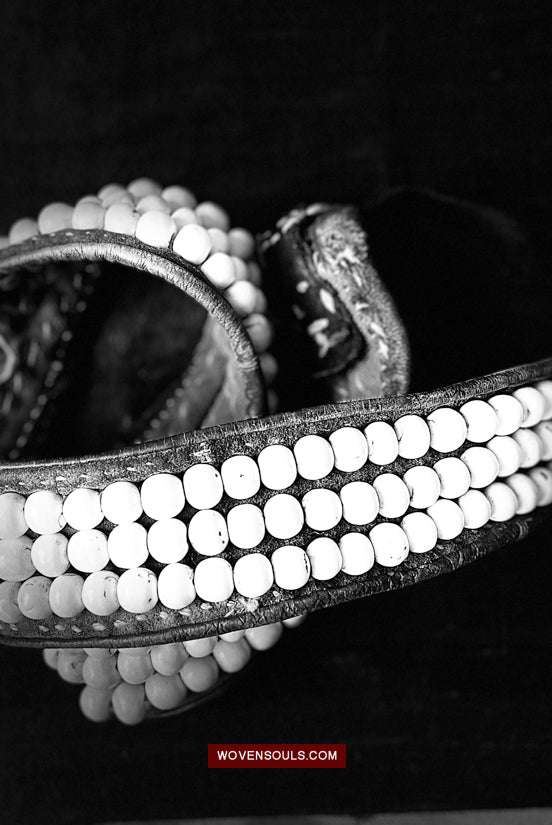 1754 Old Tibetan Nomad's White Coral Belt-WOVENSOULS Antique Textiles & Art Gallery