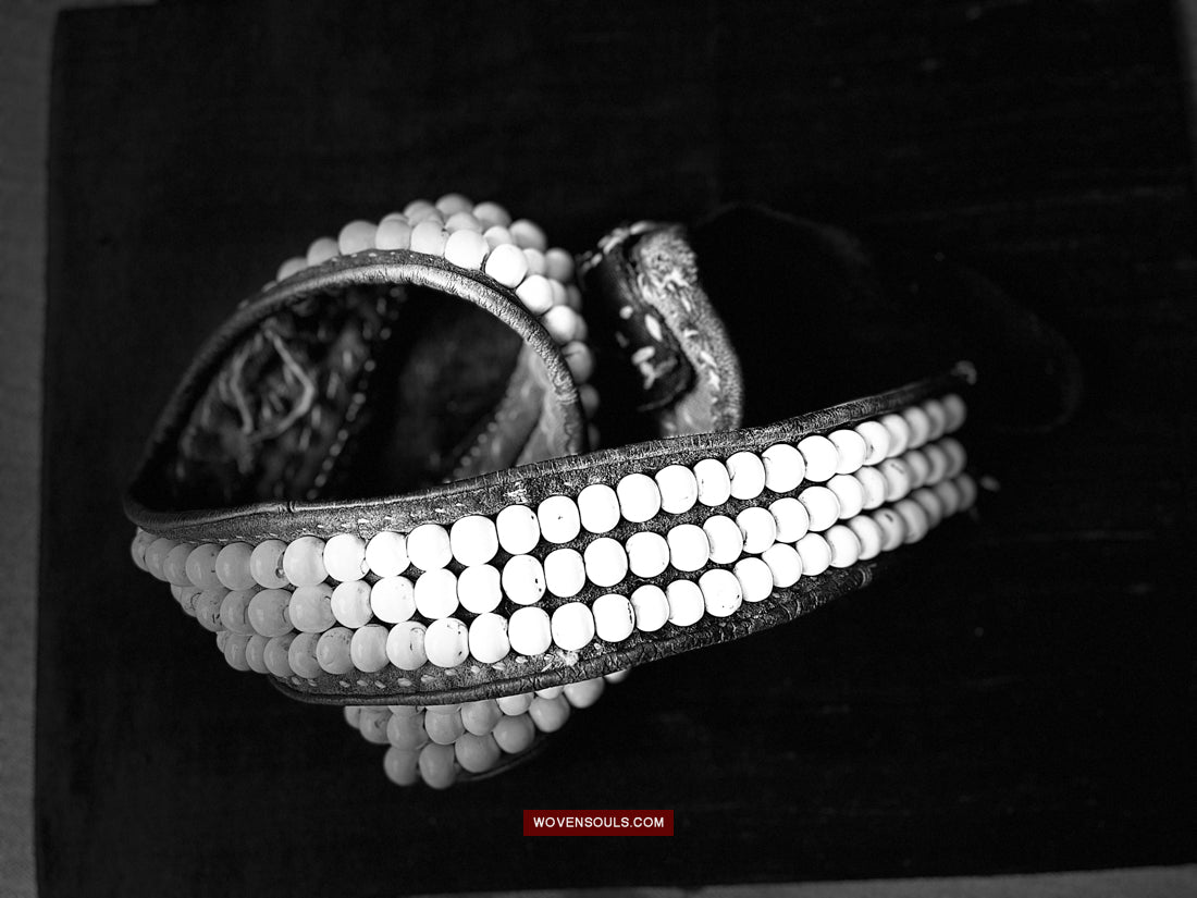 1754 Old Tibetan Nomad's White Coral Belt-WOVENSOULS Antique Textiles & Art Gallery