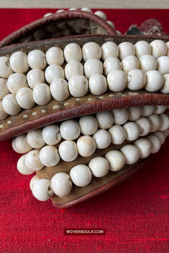 1754 Old Tibetan Nomad's White Coral Belt-WOVENSOULS Antique Textiles & Art Gallery
