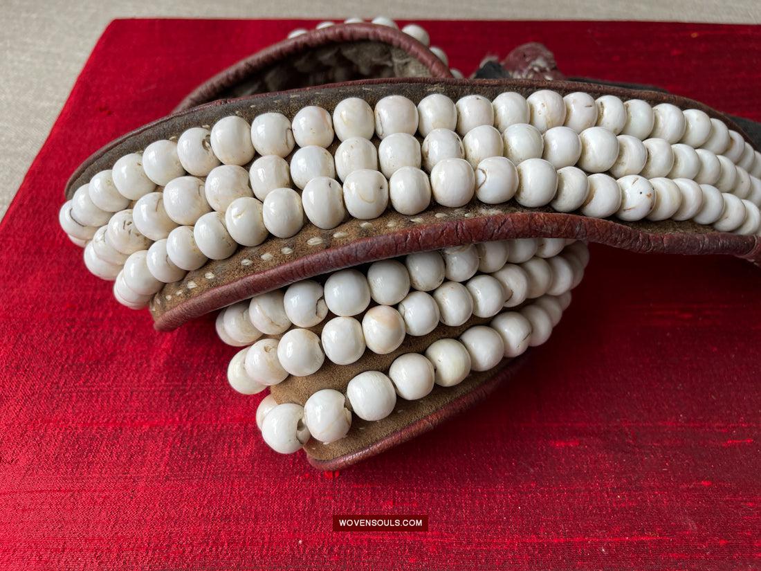 1754 Old Tibetan Nomad's White Coral Belt-WOVENSOULS Antique Textiles & Art Gallery