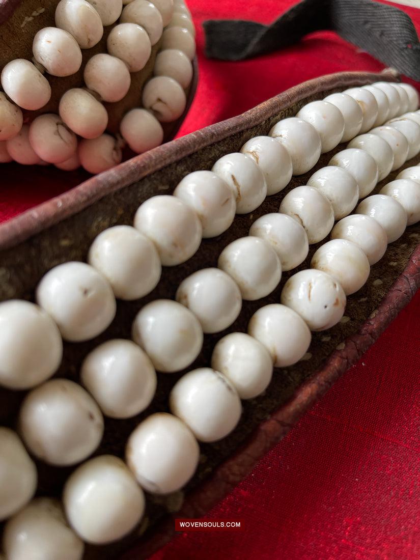 1754 Old Tibetan Nomad's White Coral Belt-WOVENSOULS Antique Textiles & Art Gallery