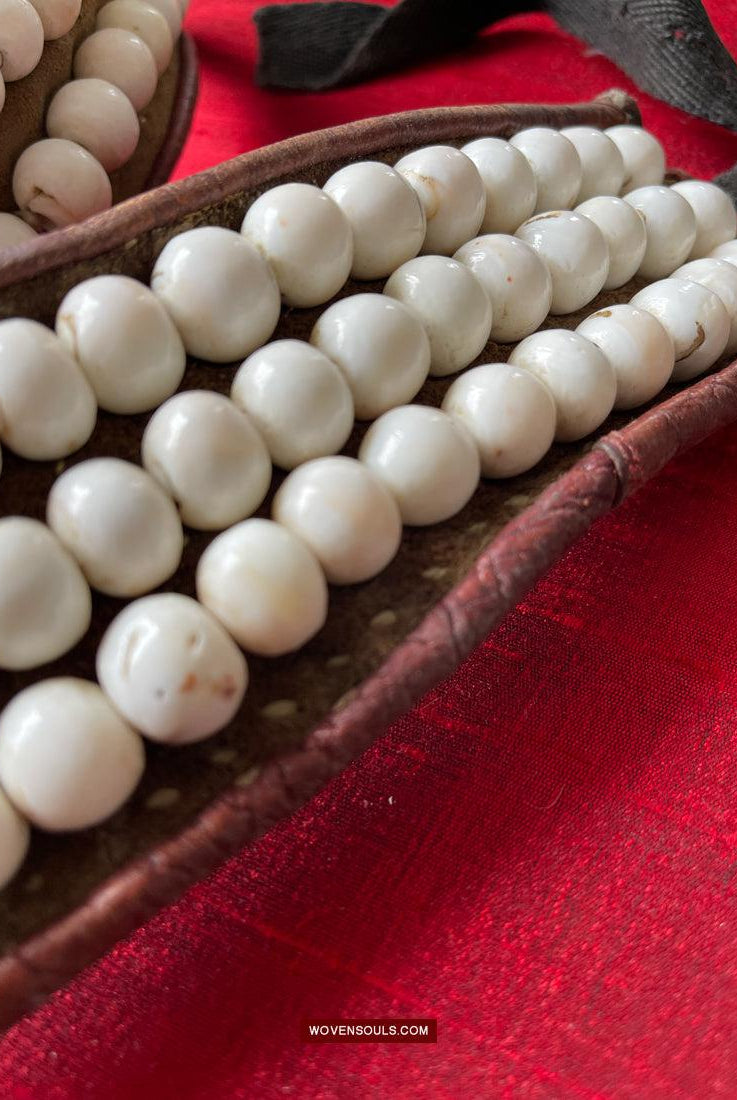 1754 Old Tibetan Nomad's White Coral Belt-WOVENSOULS Antique Textiles & Art Gallery