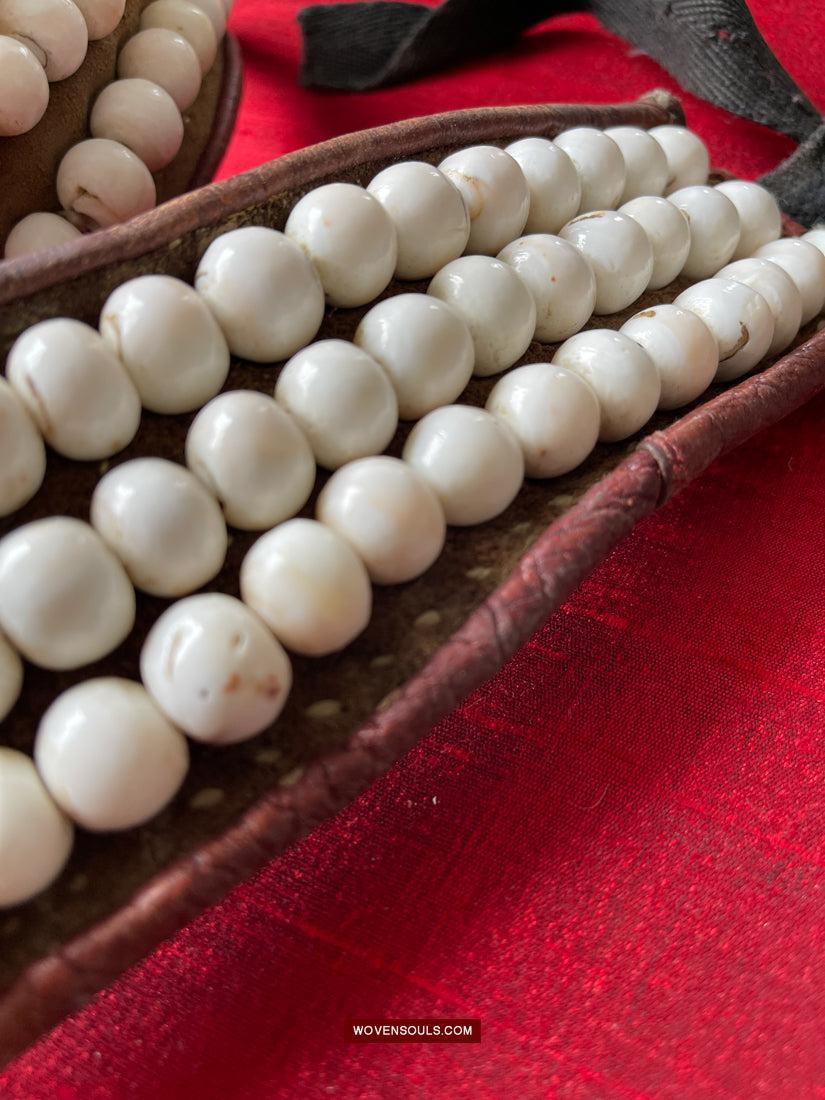 1754 Old Tibetan Nomad's White Coral Belt-WOVENSOULS Antique Textiles & Art Gallery