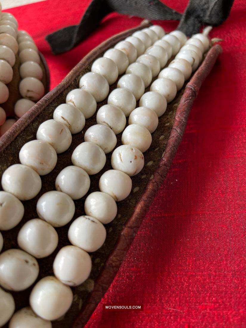 1754 Old Tibetan Nomad's White Coral Belt-WOVENSOULS Antique Textiles & Art Gallery