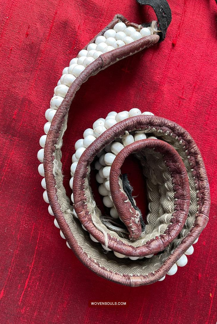 1754 Old Tibetan Nomad's White Coral Belt-WOVENSOULS Antique Textiles & Art Gallery