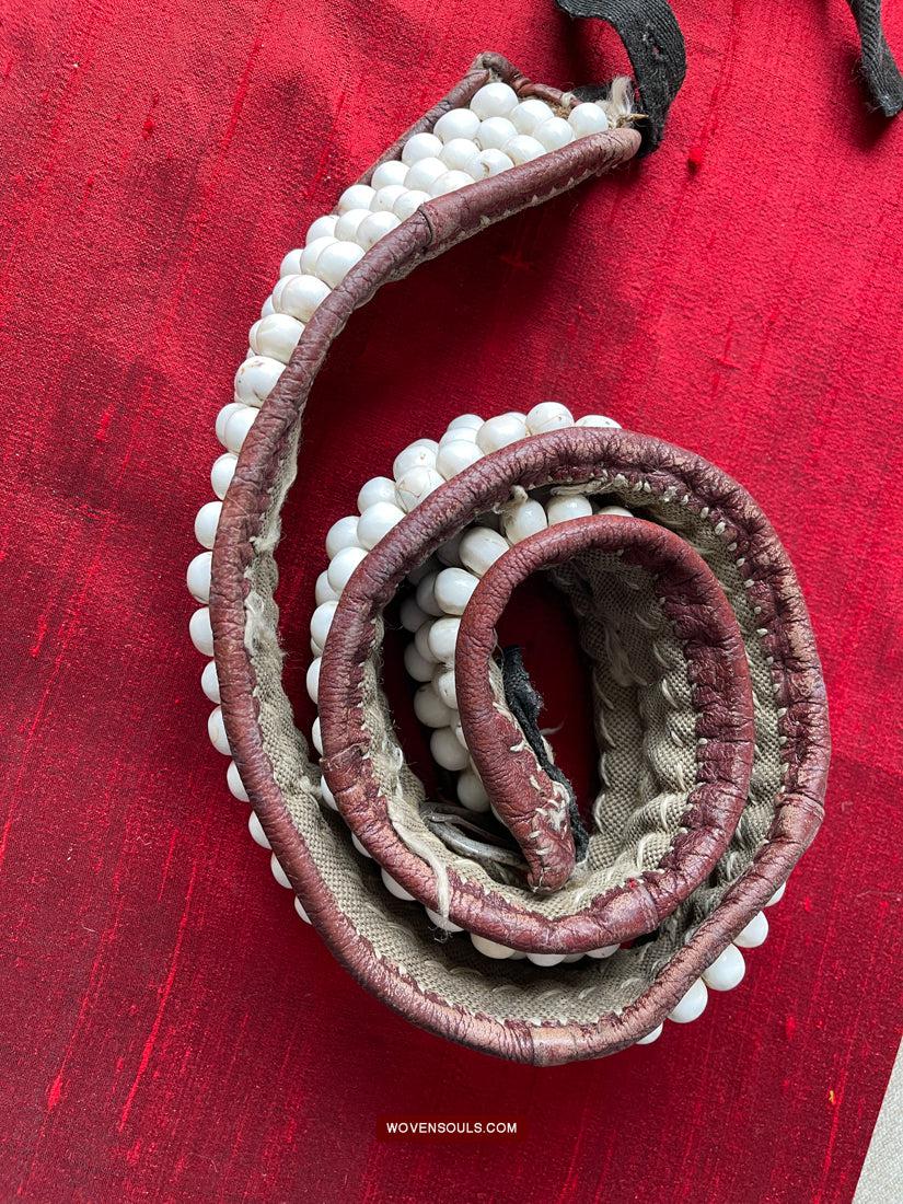 1754 Old Tibetan Nomad's White Coral Belt-WOVENSOULS Antique Textiles & Art Gallery