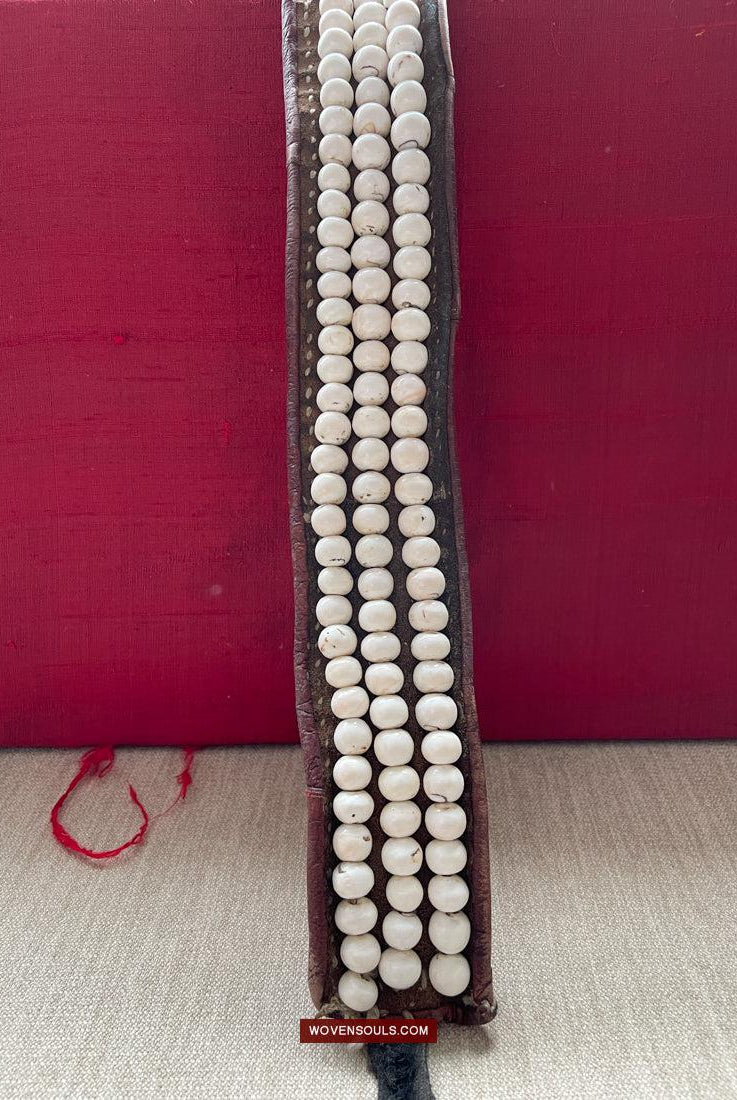 1754 Old Tibetan Nomad's White Coral Belt-WOVENSOULS Antique Textiles & Art Gallery