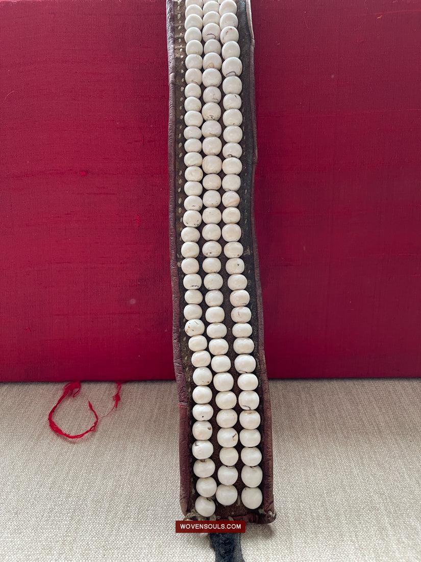 1754 Old Tibetan Nomad's White Coral Belt-WOVENSOULS Antique Textiles & Art Gallery