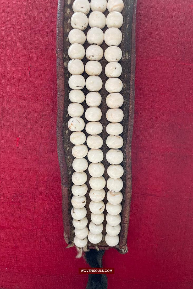 1754 Old Tibetan Nomad's White Coral Belt-WOVENSOULS Antique Textiles & Art Gallery