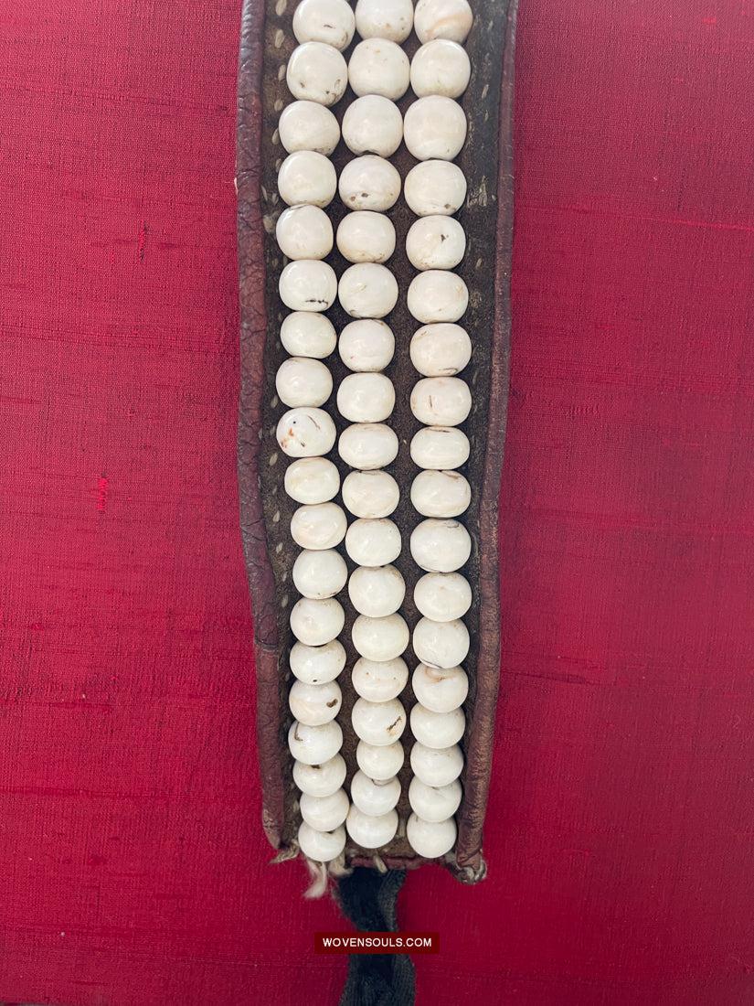 1754 Old Tibetan Nomad's White Coral Belt-WOVENSOULS Antique Textiles & Art Gallery