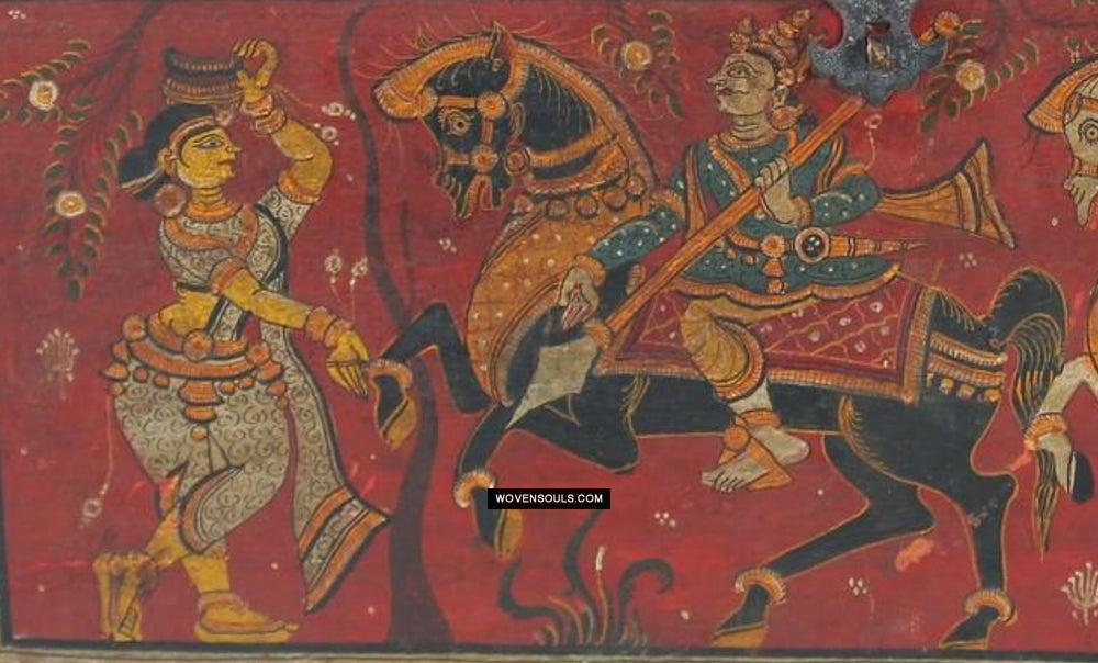 1760 Old Wood Chest w Krishna Paintings - Odisha-WOVENSOULS Antique Textiles & Art Gallery