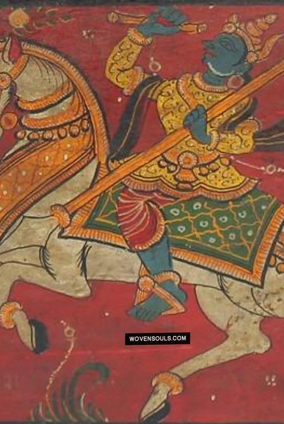 1760 Old Wood Chest w Krishna Paintings - Odisha-WOVENSOULS Antique Textiles & Art Gallery