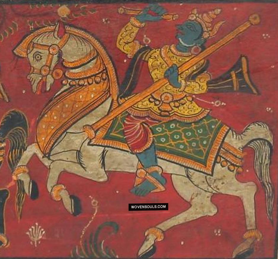 1760 Old Wood Chest w Krishna Paintings - Odisha-WOVENSOULS Antique Textiles & Art Gallery