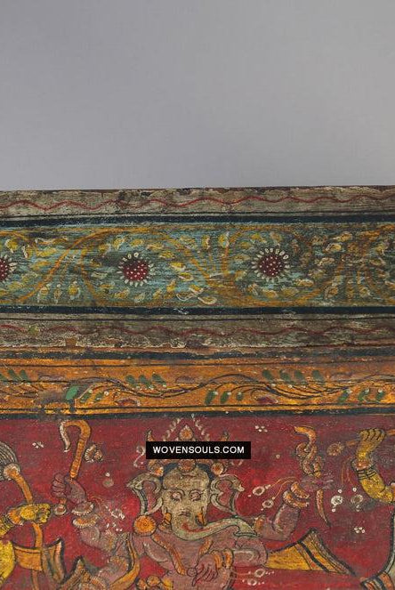 1760 Old Wood Chest w Krishna Paintings - Odisha-WOVENSOULS Antique Textiles & Art Gallery