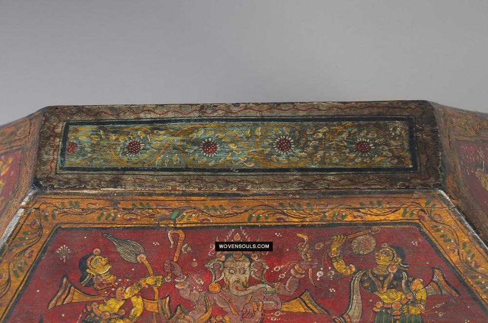 1760 Old Wood Chest w Krishna Paintings - Odisha-WOVENSOULS Antique Textiles & Art Gallery
