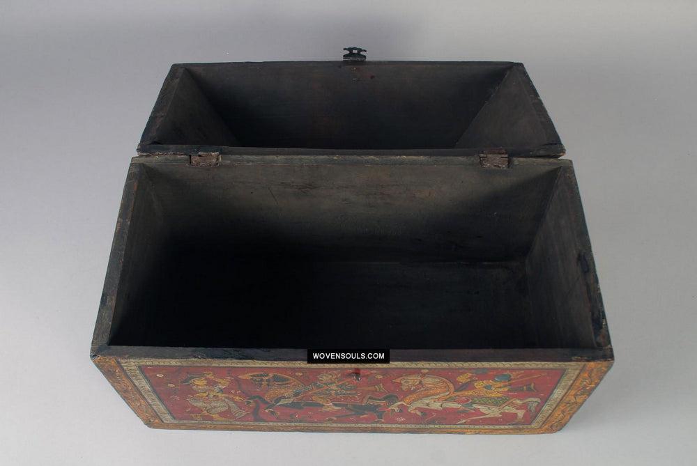 1760 Old Wood Chest w Krishna Paintings - Odisha-WOVENSOULS Antique Textiles & Art Gallery