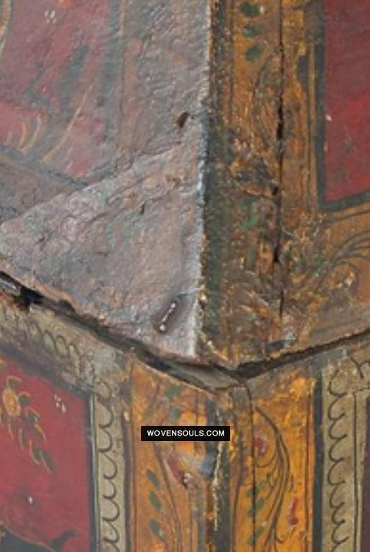 1760 Old Wood Chest w Krishna Paintings - Odisha-WOVENSOULS Antique Textiles & Art Gallery