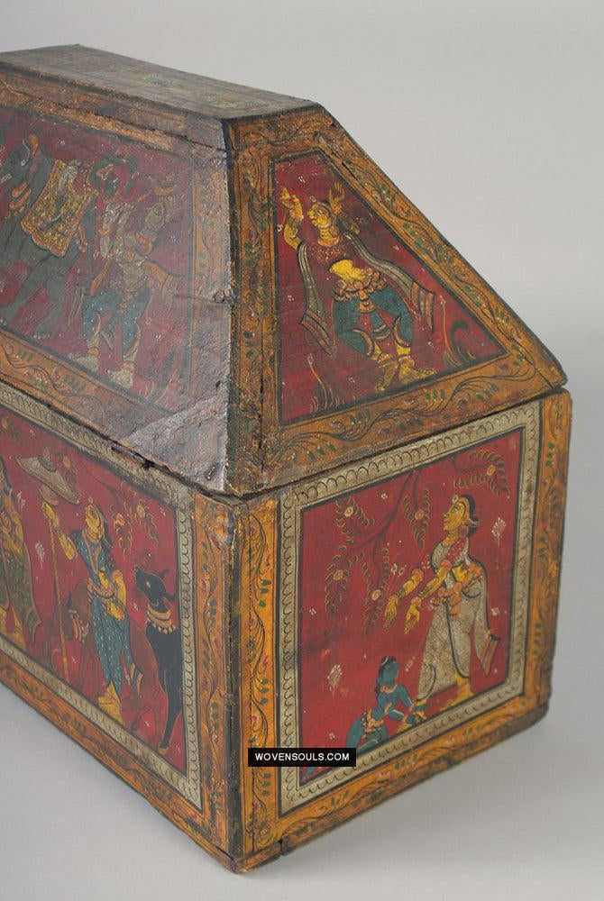 1760 Old Wood Chest w Krishna Paintings - Odisha-WOVENSOULS Antique Textiles & Art Gallery