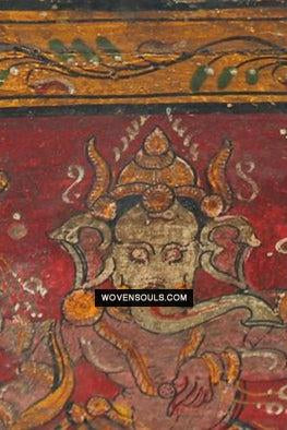 1760 Old Wood Chest w Krishna Paintings - Odisha-WOVENSOULS Antique Textiles & Art Gallery