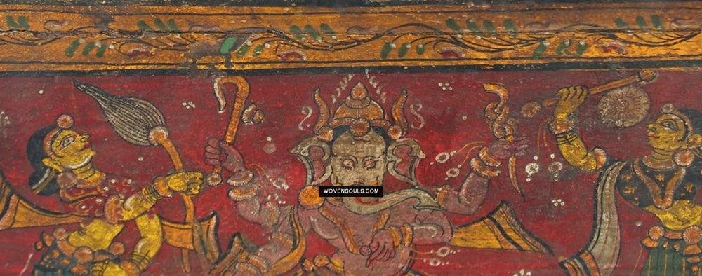 1760 Old Wood Chest w Krishna Paintings - Odisha-WOVENSOULS Antique Textiles & Art Gallery