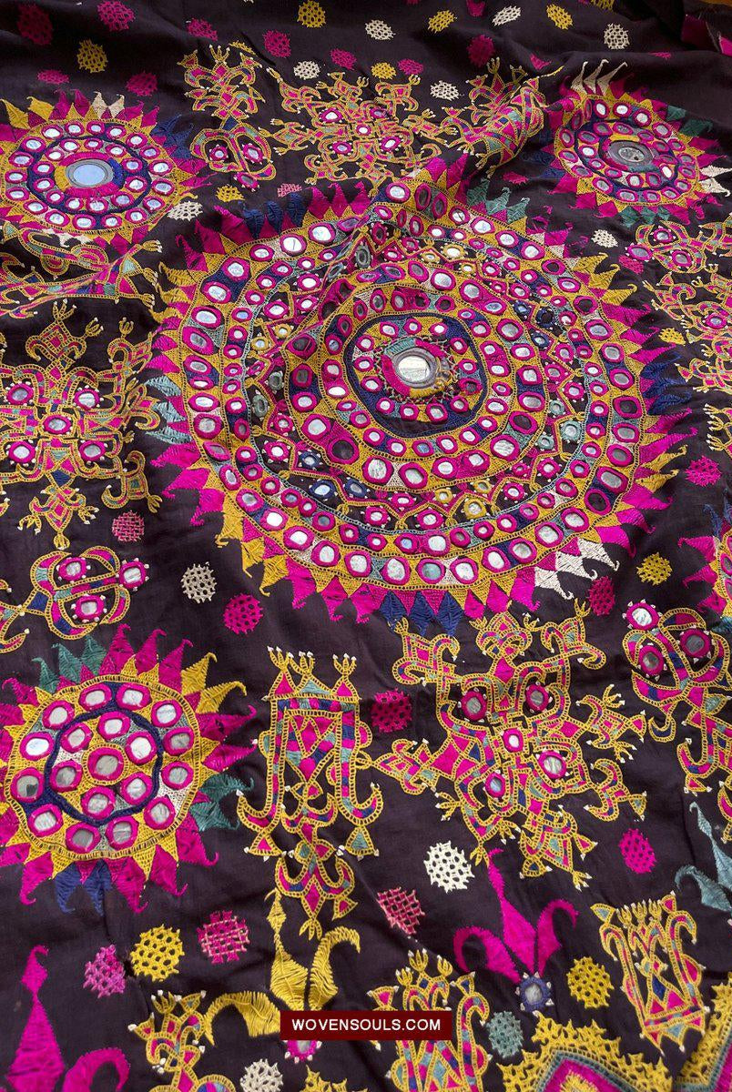 182 Vintage Embroidered Sari Saadlo - Anjhna Patel Community-WOVENSOULS-Antique-Vintage-Textiles-Art-Decor