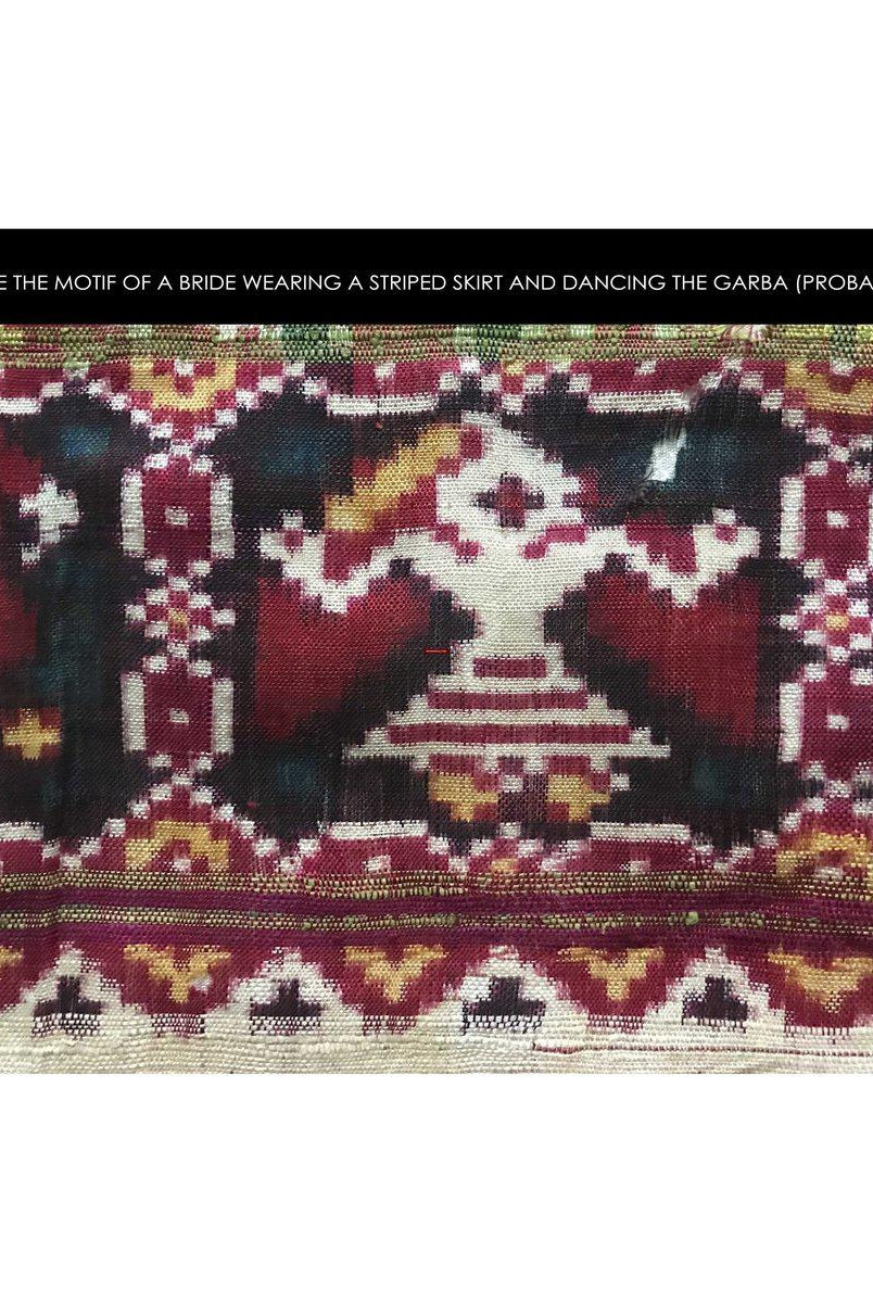 196 VERKAUFT - SELTENES altes Weber-Erbstück Patan Patola Doppel-Ikat-Sari-Fragment mit Zari-WOVENSOULS-Antike-Vintage-Textilien-Kunst-Dekor