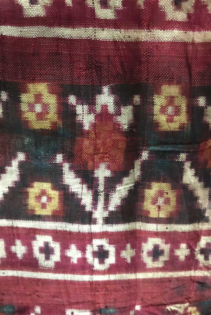 196 VERKAUFT - SELTENES altes Weber-Erbstück Patan Patola Doppel-Ikat-Sari-Fragment mit Zari-WOVENSOULS-Antike-Vintage-Textilien-Kunst-Dekor