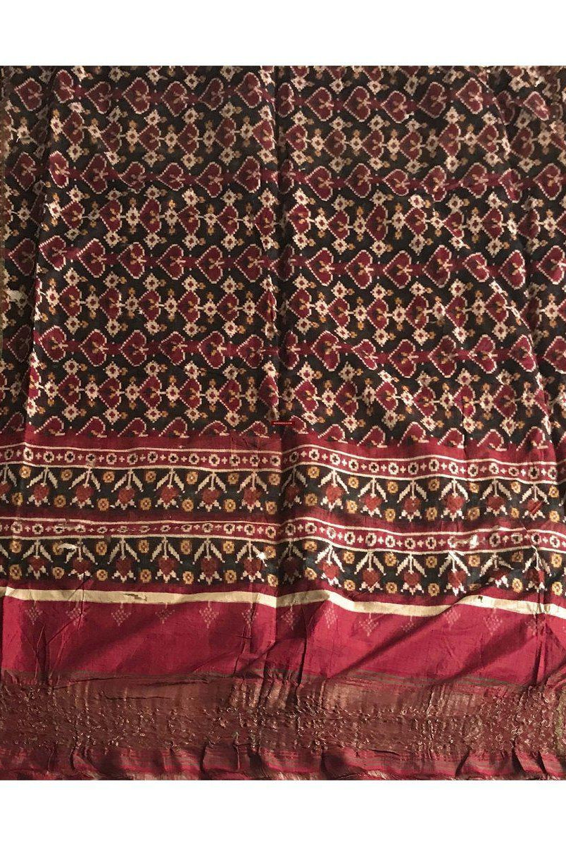 196 VERKAUFT - SELTENES altes Weber-Erbstück Patan Patola Doppel-Ikat-Sari-Fragment mit Zari-WOVENSOULS-Antike-Vintage-Textilien-Kunst-Dekor