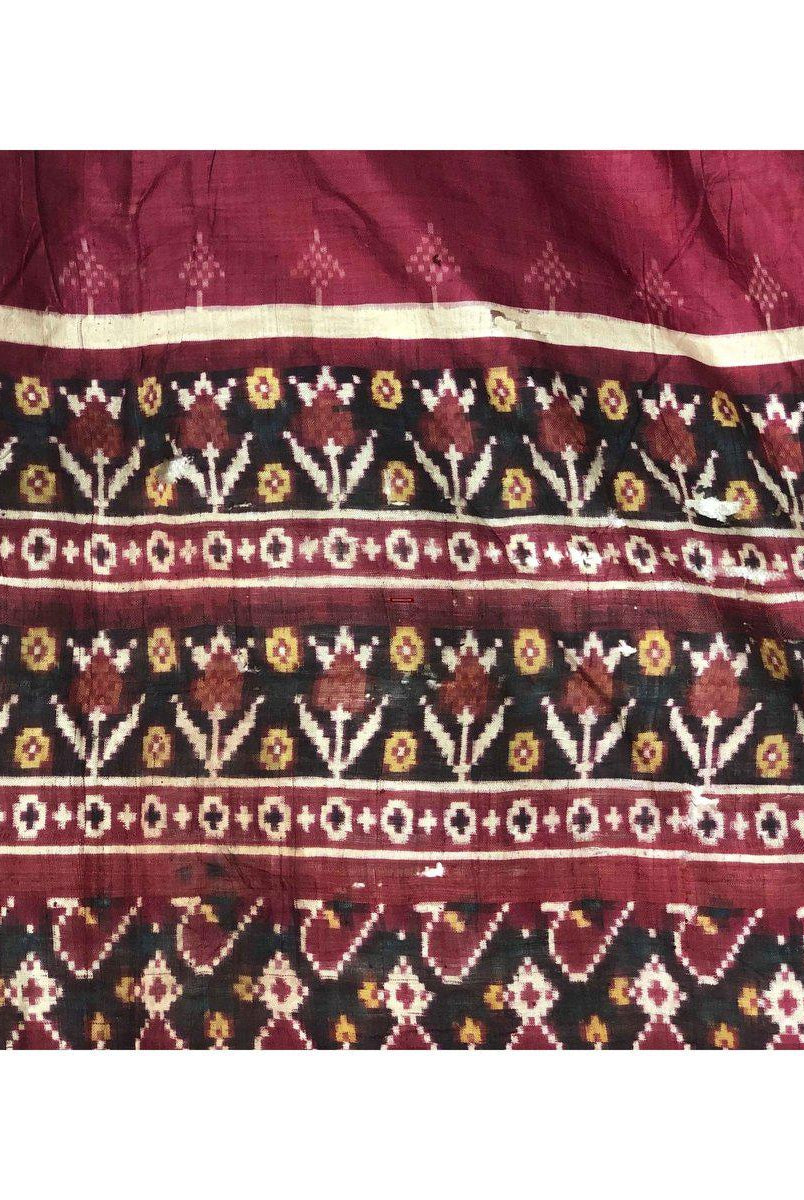 196 VERKAUFT - SELTENES altes Weber-Erbstück Patan Patola Doppel-Ikat-Sari-Fragment mit Zari-WOVENSOULS-Antike-Vintage-Textilien-Kunst-Dekor