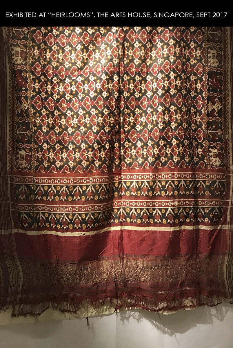 196 VERKAUFT - SELTENES altes Weber-Erbstück Patan Patola Doppel-Ikat-Sari-Fragment mit Zari-WOVENSOULS-Antike-Vintage-Textilien-Kunst-Dekor