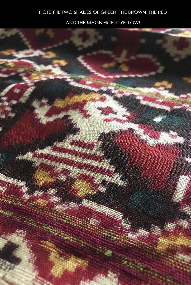 196 VERKAUFT - SELTENES altes Weber-Erbstück Patan Patola Doppel-Ikat-Sari-Fragment mit Zari-WOVENSOULS-Antike-Vintage-Textilien-Kunst-Dekor