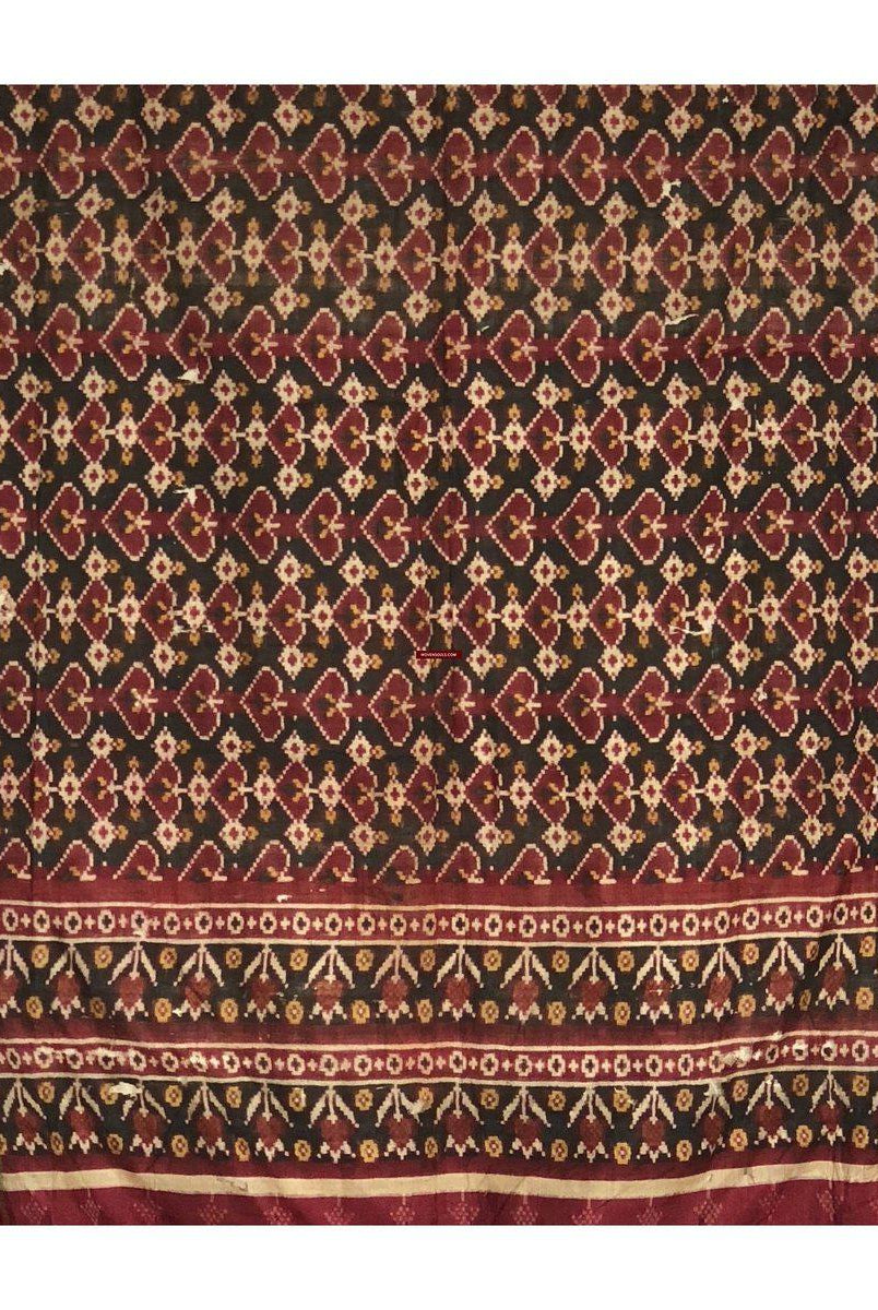 196 VERKAUFT - SELTENES altes Weber-Erbstück Patan Patola Doppel-Ikat-Sari-Fragment mit Zari-WOVENSOULS-Antike-Vintage-Textilien-Kunst-Dekor