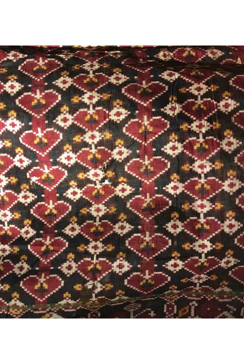 196 VERKAUFT - SELTENES altes Weber-Erbstück Patan Patola Doppel-Ikat-Sari-Fragment mit Zari-WOVENSOULS-Antike-Vintage-Textilien-Kunst-Dekor