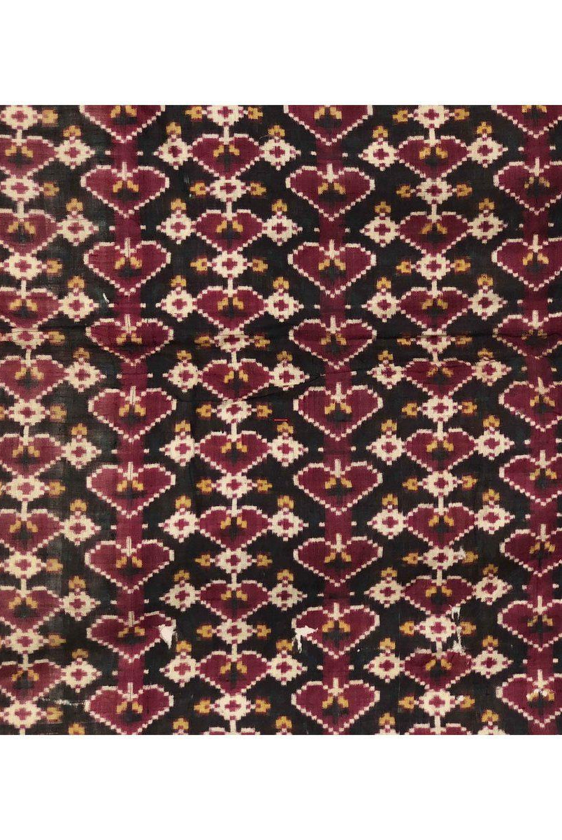 196 VERKAUFT - SELTENES altes Weber-Erbstück Patan Patola Doppel-Ikat-Sari-Fragment mit Zari-WOVENSOULS-Antike-Vintage-Textilien-Kunst-Dekor
