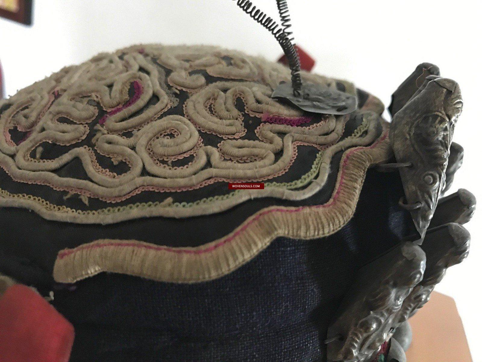 197 SOLD Vintage Guizhou Minority Cap with 8 Immortals-WOVENSOULS-Antique-Vintage-Textiles-Art-Decor
