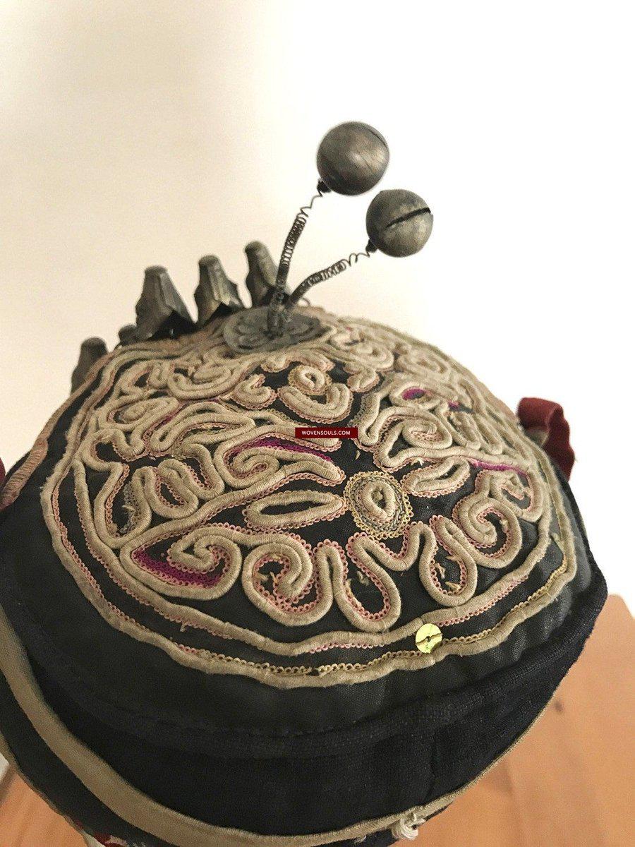 197 SOLD Vintage Guizhou Minority Cap with 8 Immortals-WOVENSOULS-Antique-Vintage-Textiles-Art-Decor