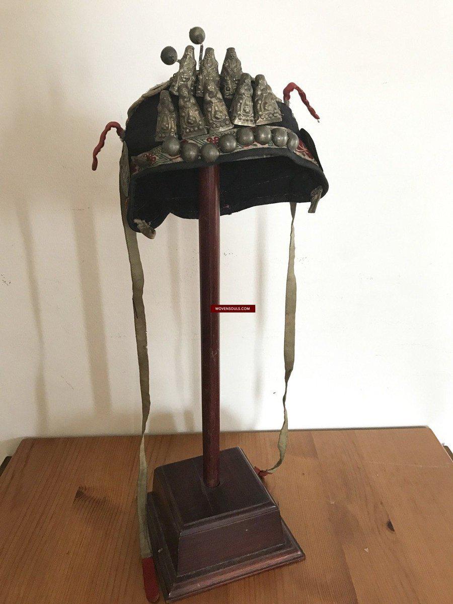 197 SOLD Vintage Guizhou Minority Cap with 8 Immortals-WOVENSOULS-Antique-Vintage-Textiles-Art-Decor