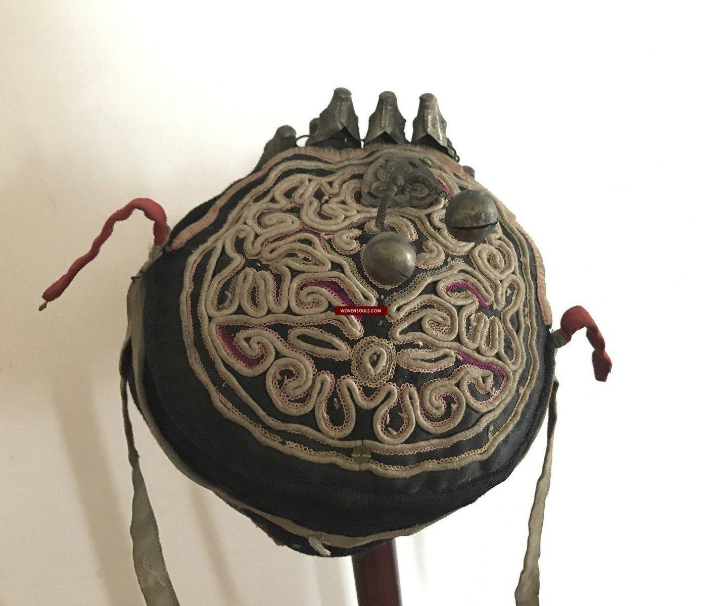 197 SOLD Vintage Guizhou Minority Cap with 8 Immortals-WOVENSOULS-Antique-Vintage-Textiles-Art-Decor