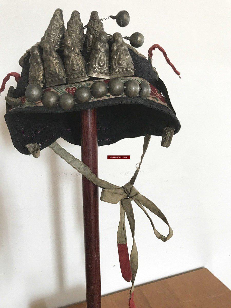 197 SOLD Vintage Guizhou Minority Cap with 8 Immortals-WOVENSOULS-Antique-Vintage-Textiles-Art-Decor