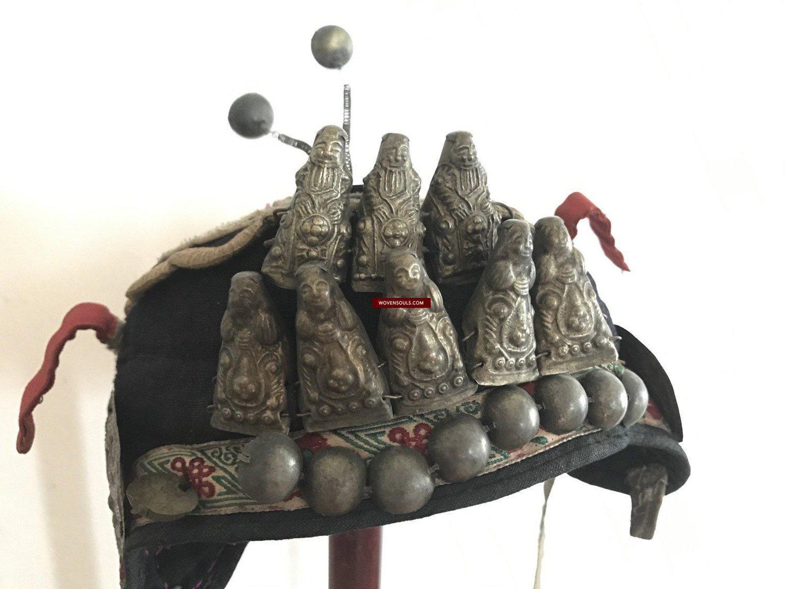 197 SOLD Vintage Guizhou Minority Cap with 8 Immortals-WOVENSOULS-Antique-Vintage-Textiles-Art-Decor