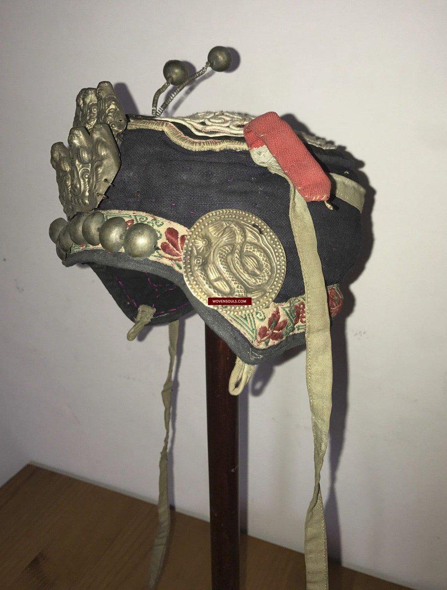 197 SOLD Vintage Guizhou Minority Cap with 8 Immortals-WOVENSOULS-Antique-Vintage-Textiles-Art-Decor