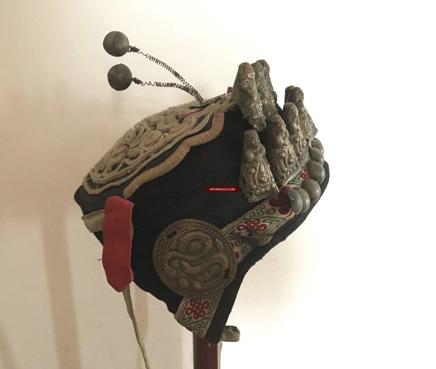 197 SOLD Vintage Guizhou Minority Cap with 8 Immortals-WOVENSOULS-Antique-Vintage-Textiles-Art-Decor