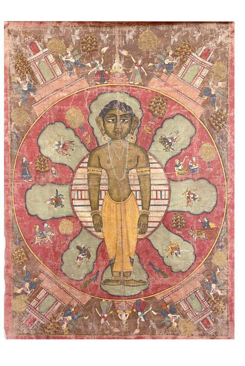 430 SOLD Old Jain Pichvai Painting with Lok Purush & Cosmological chart-WOVENSOULS-Antique-Vintage-Textiles-Art-Decor